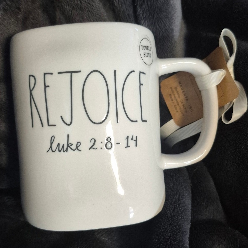 Rae Dunn Rejoice Luke 2:8-14 Nativity Scene Christmas Mug Double Sided
